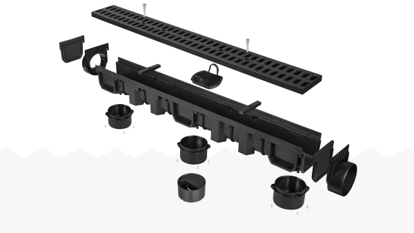 aquer 1000x130x105 mm A15 SD Plastic drainage gutter with plastic grate